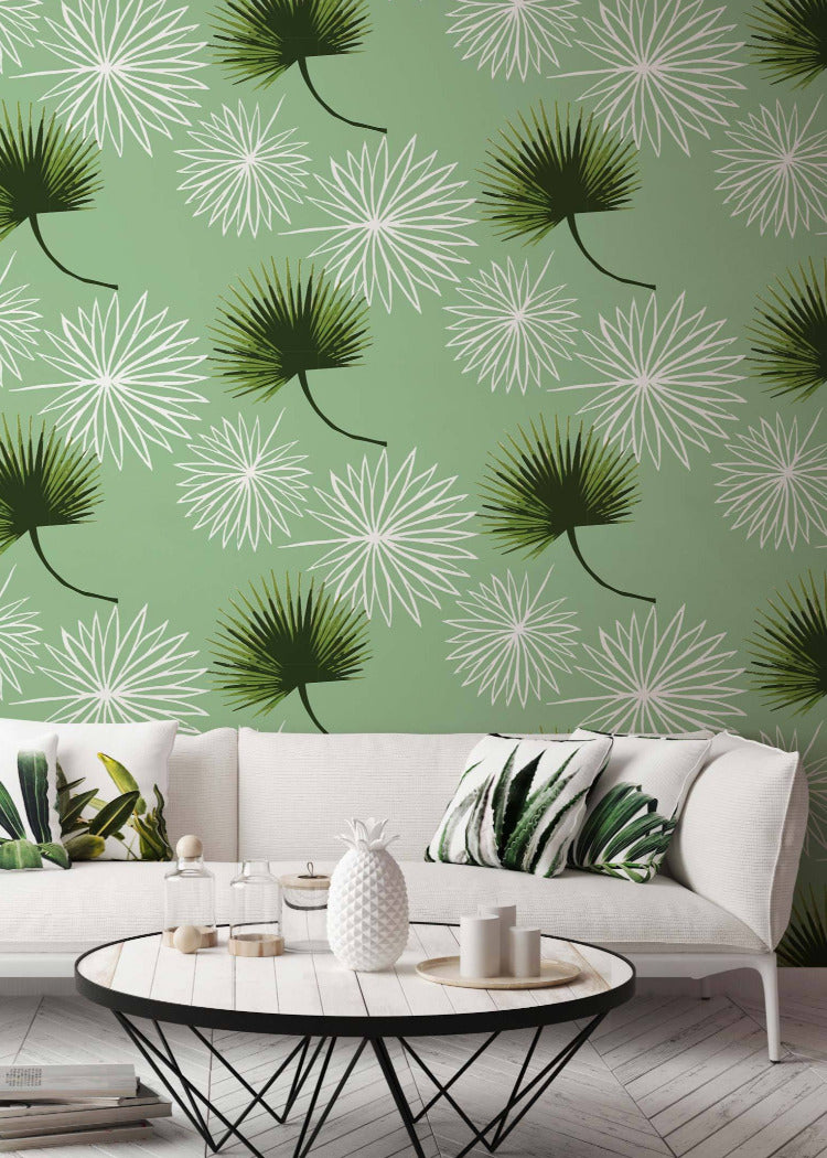 Cabbage Palm - Green Floral Wallpaper by Bohemian Bungalow