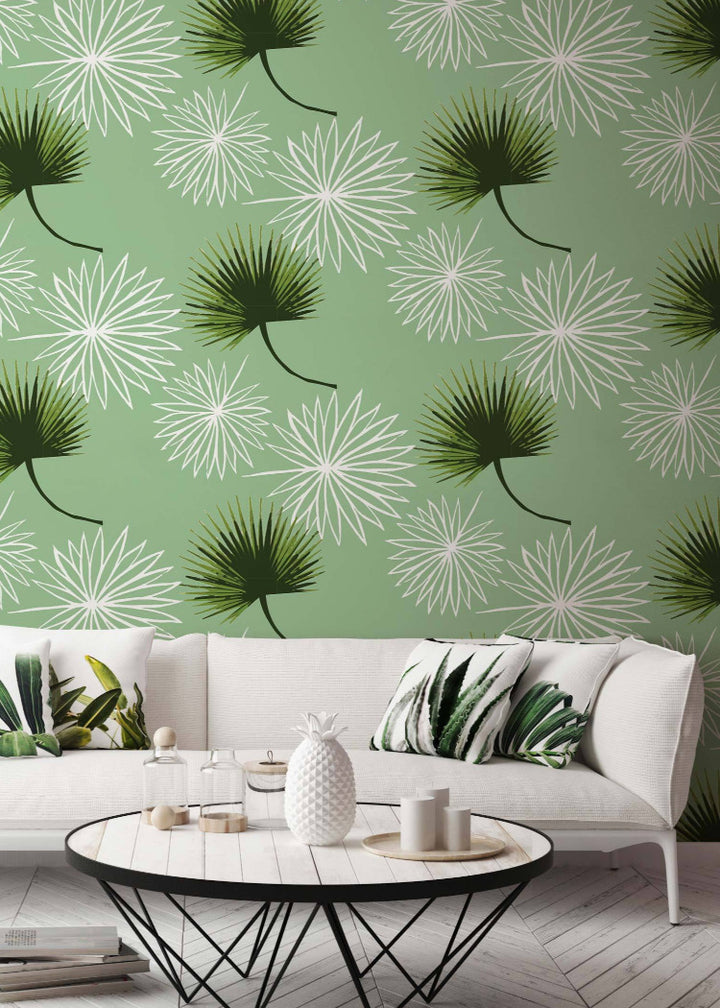 Cabbage Palm - Green Floral Wallpaper by Bohemian Bungalow
