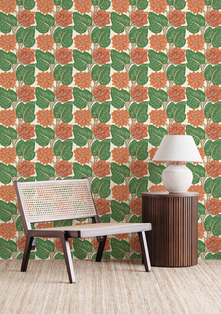 Vintage Vines - Vermillion Red Floral Wallpaper by Bohemian Bungalow