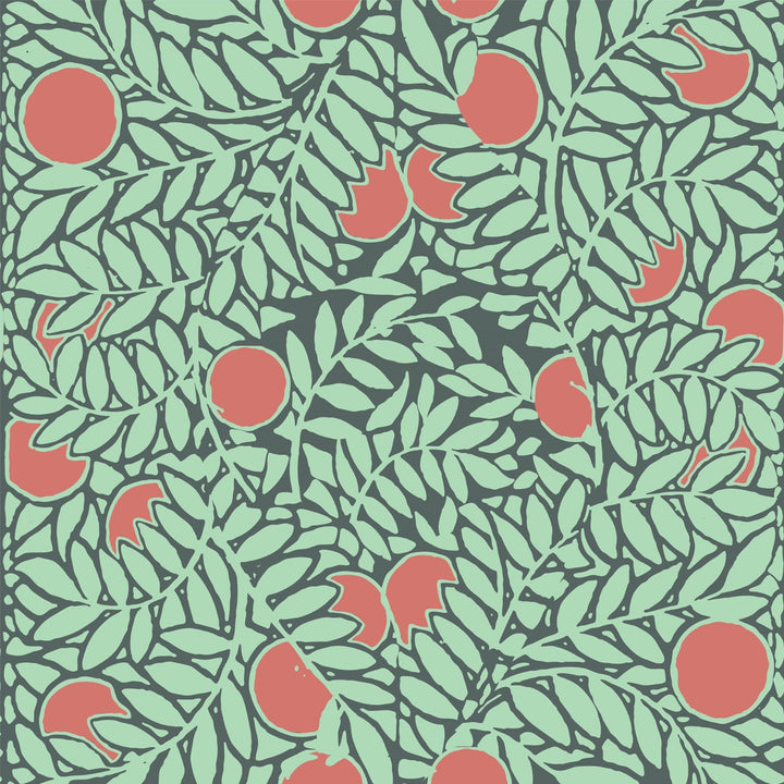 Orange Grove - Mint Coral Floral Wallpaper