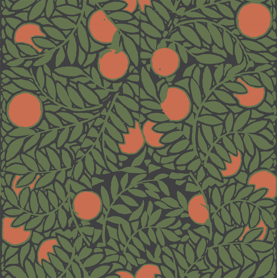 Orange Grove - Forest Green Floral Wallpaper