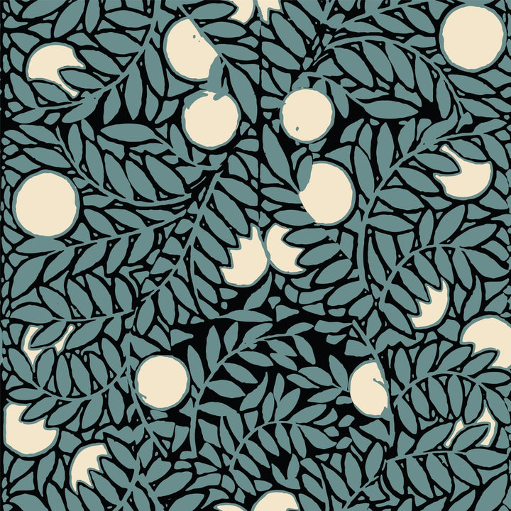 Orange Grove - Blue Cream Floral Wallpaper