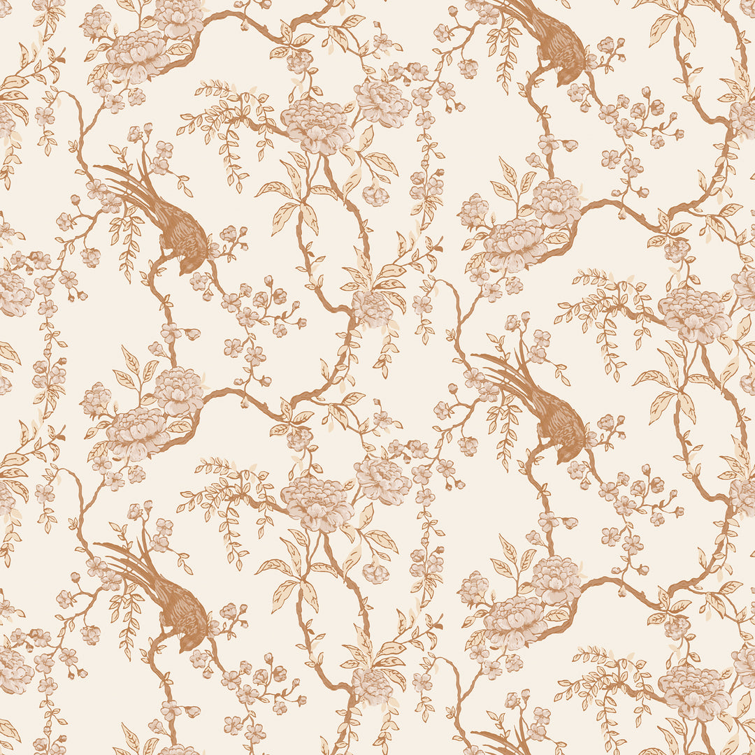 Floral Bird Toile - Cream Wallpaper