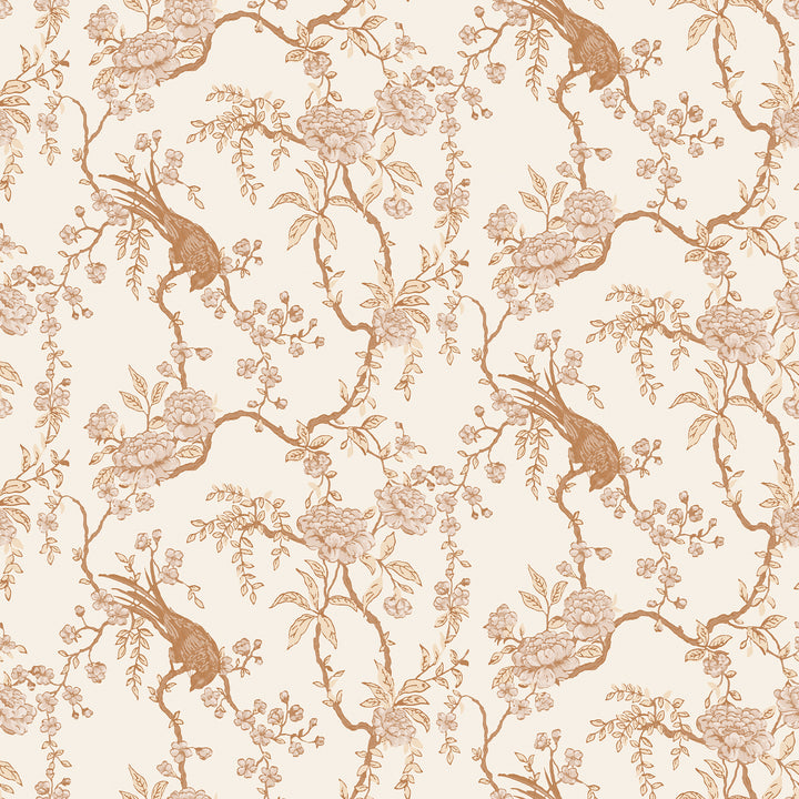 Floral Bird Toile - Cream Wallpaper