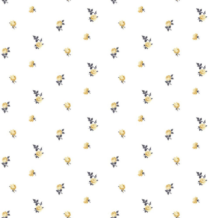 Miniature Roses - Gold Floral Wallpaper