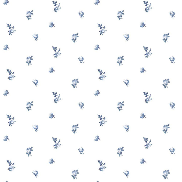 Miniature Roses - Porcelain Blue Floral Wallpaper