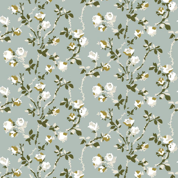 Rose Thorns - Ash Blue Floral Wallpaper
