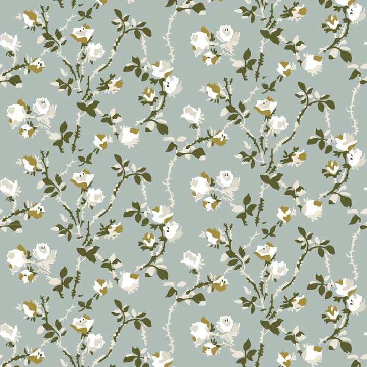 Rose Thorns - Ash Blue Floral Wallpaper