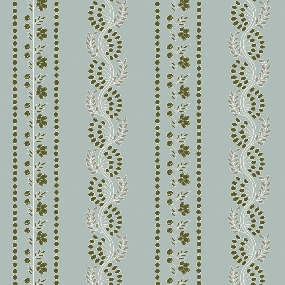 Botanic Stripe - Ash Blue Floral Wallpaper