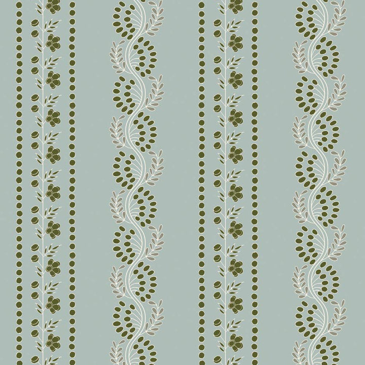 Botanic Stripe - Ash Blue Floral Wallpaper