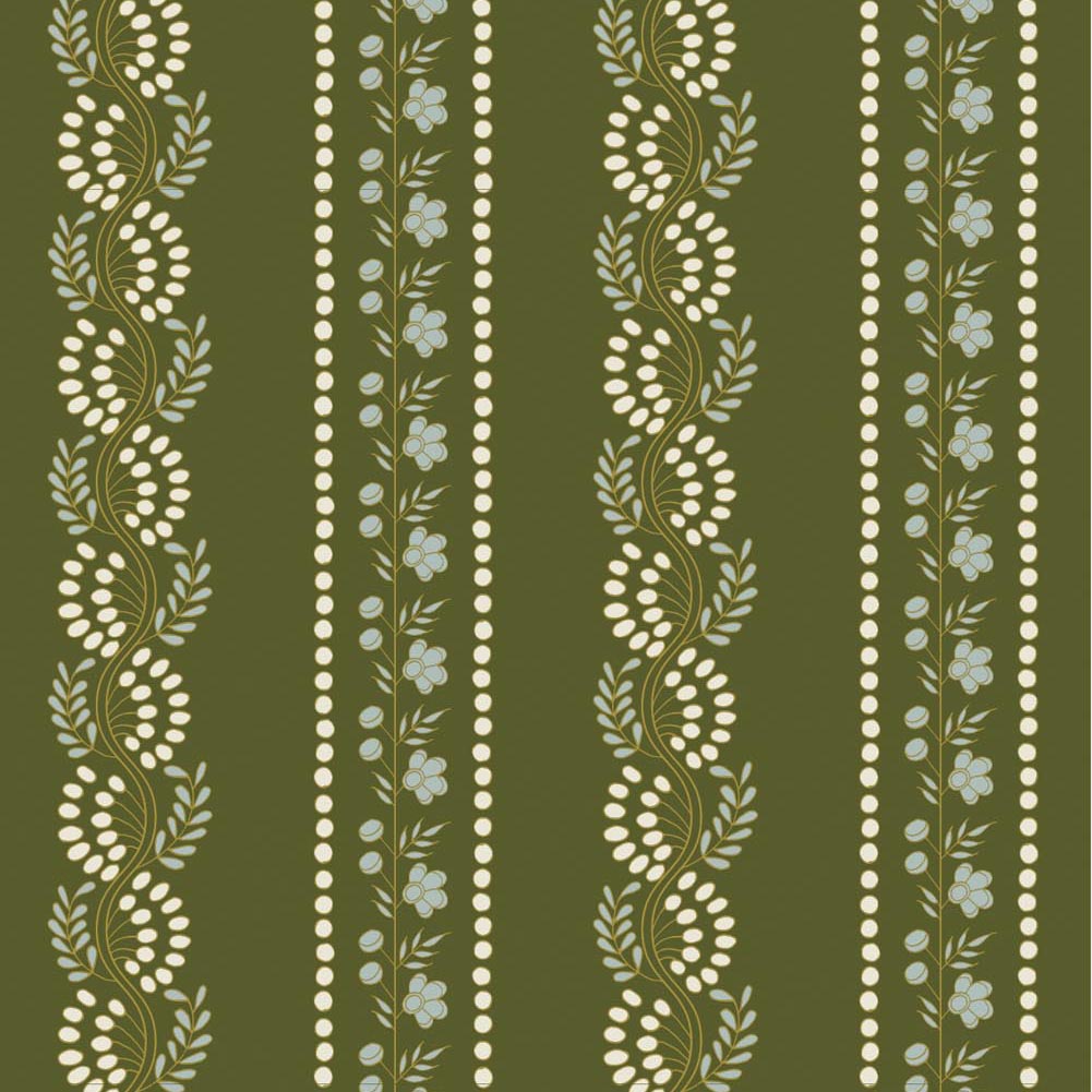 Botanic Stripe - Olive Floral Wallpaper