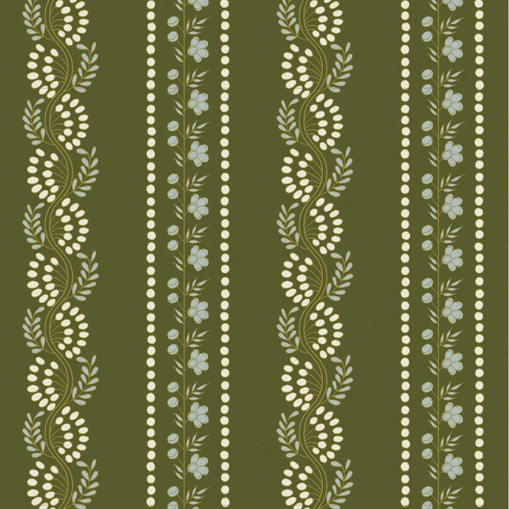 Botanic Stripe - Olive Floral Wallpaper