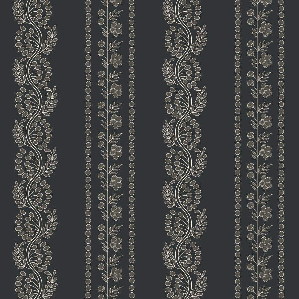 Botanic Stripe - Soot Black Floral Wallpaper
