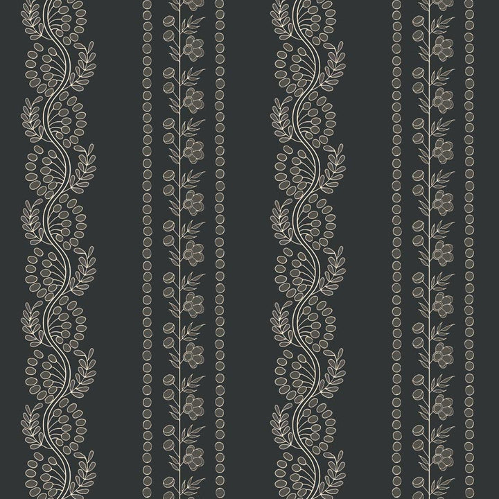 Botanic Stripe - Soot Black Floral Wallpaper