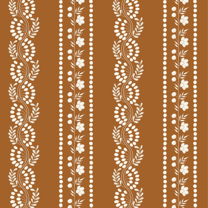 Botanic Stripe - Terracotta Floral Wallpaper