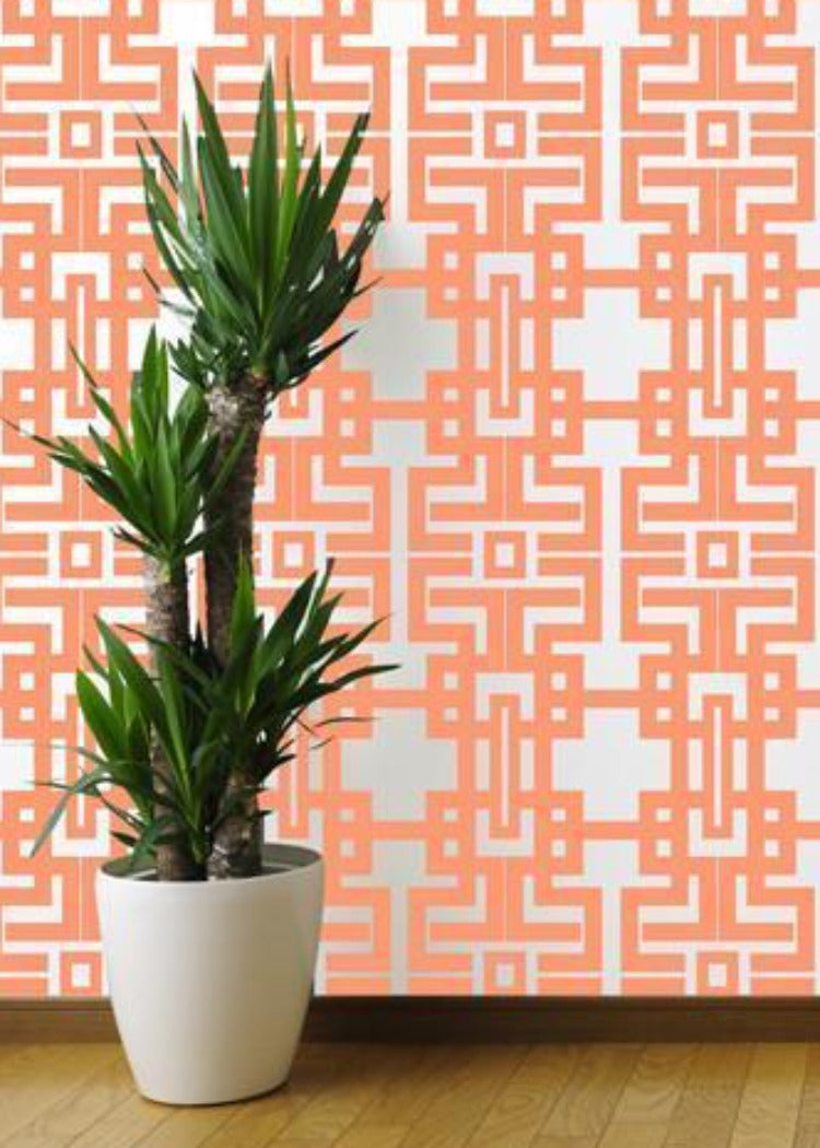 Aztec - Coral Wallpaper by The Blush Label