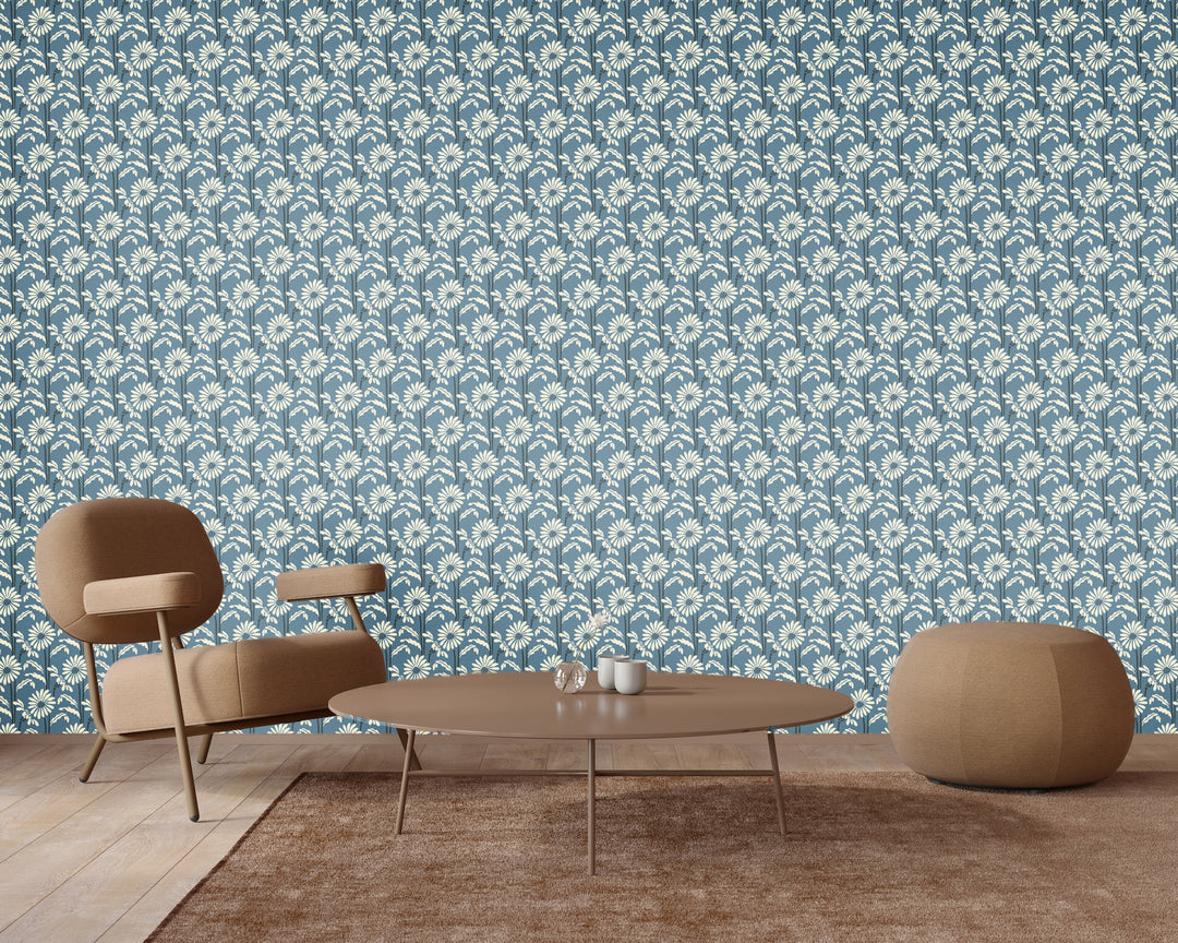 Woodland Bloom - Slate Blue Floral Wallpaper
