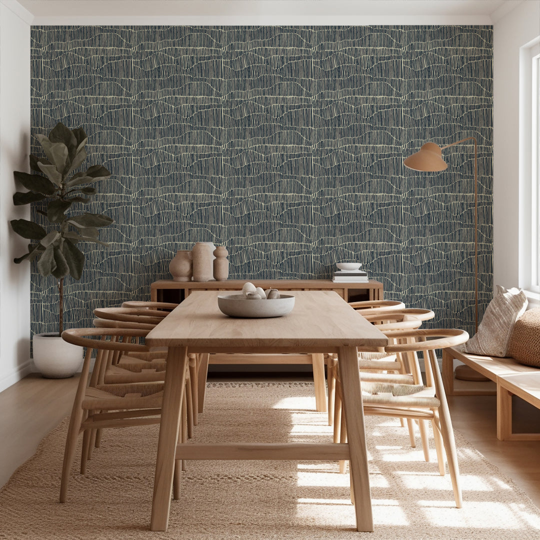 Jamaican Waves - Stone Blue Wallpaper by Forbes Masters