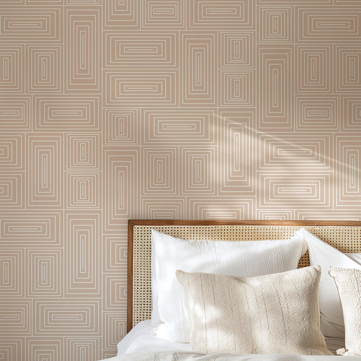 Nia - Peach & Cream Geometric Wallpaper by Forbes Masters