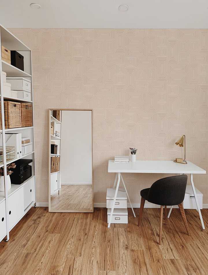 Nia - Peach & Cream Geometric Wallpaper by Forbes Masters