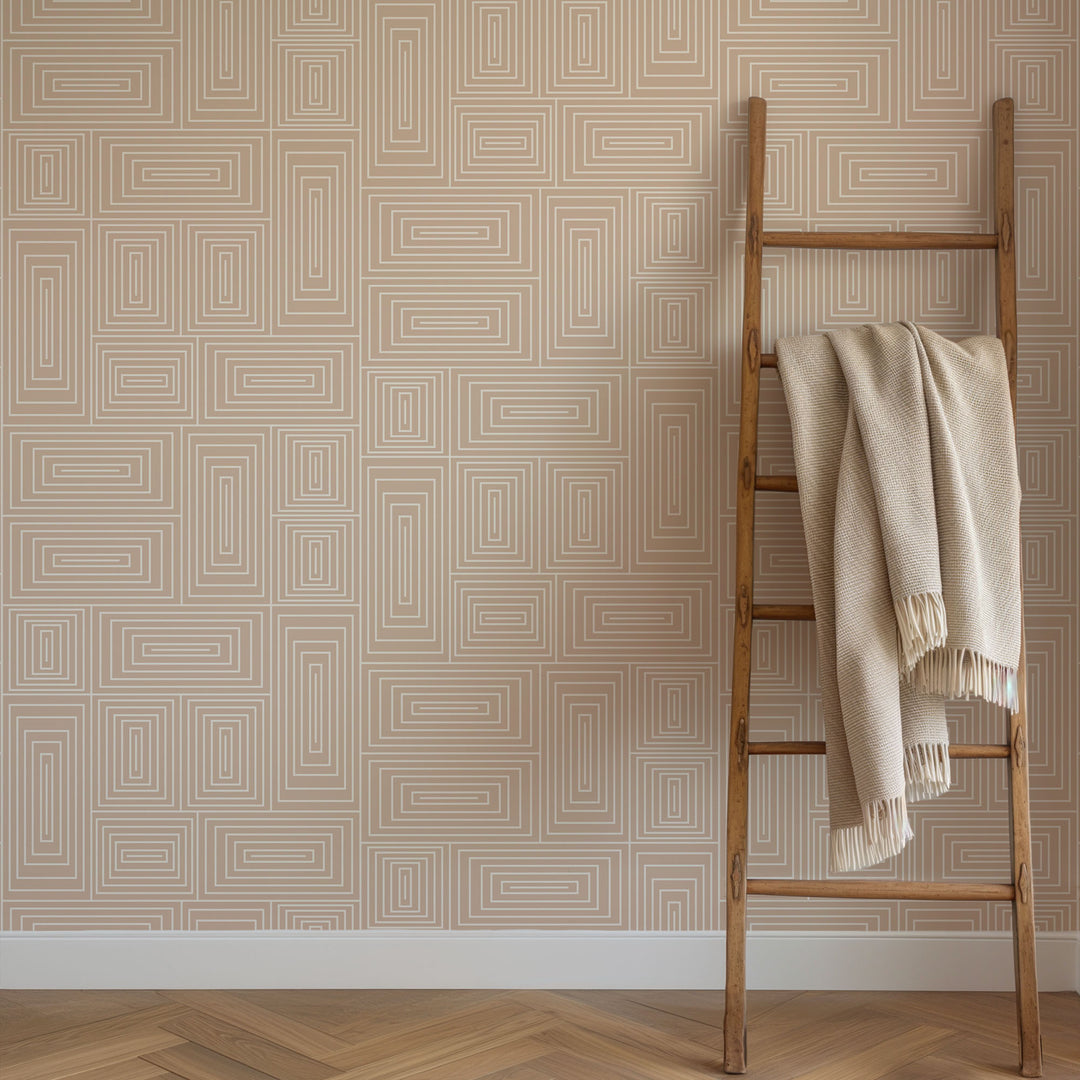 Nia - Peach & Cream Geometric Wallpaper by Forbes Masters