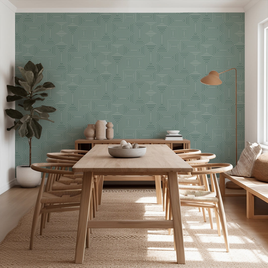 Nia - Teal Geometric Wallpaper by Forbes Masters