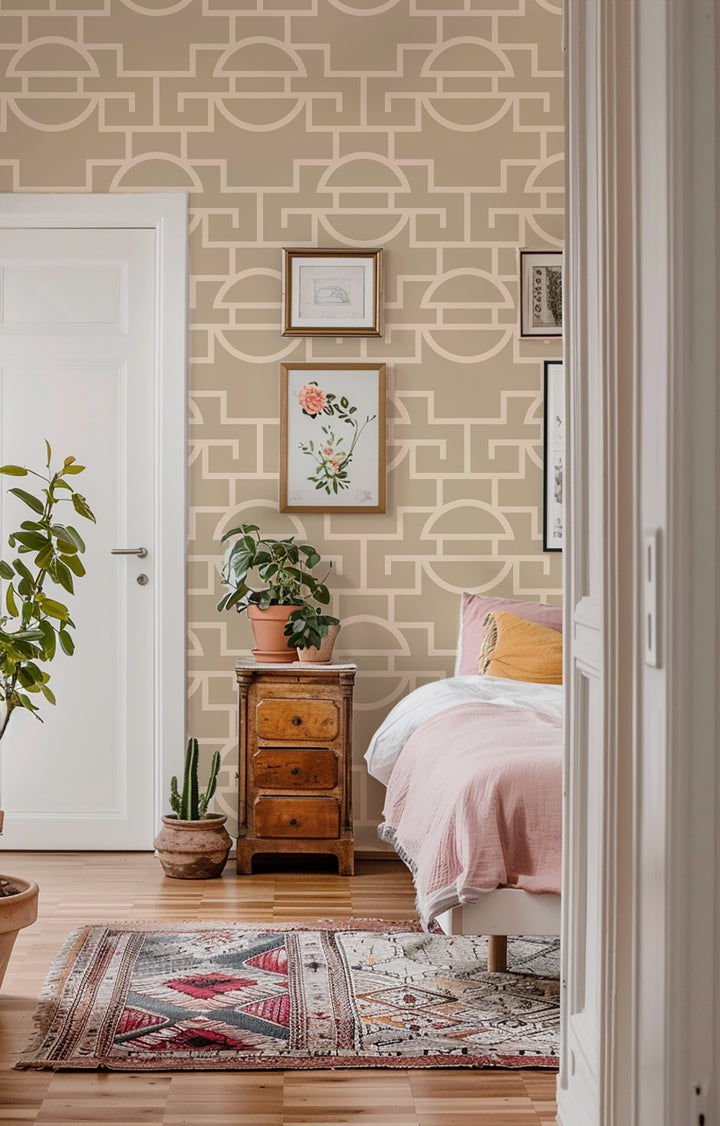 Vintage Lattice - Camel Wallpaper