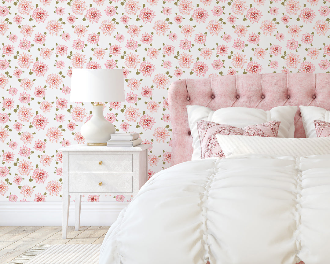 Fifty States Hydrangea - Blush Floral Wallpaper by Honey + Hank