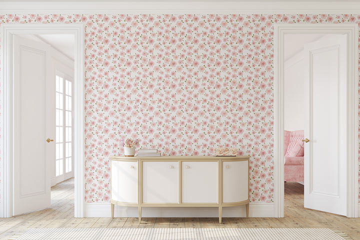 Fifty States Hydrangea - Blush Floral Wallpaper by Honey + Hank