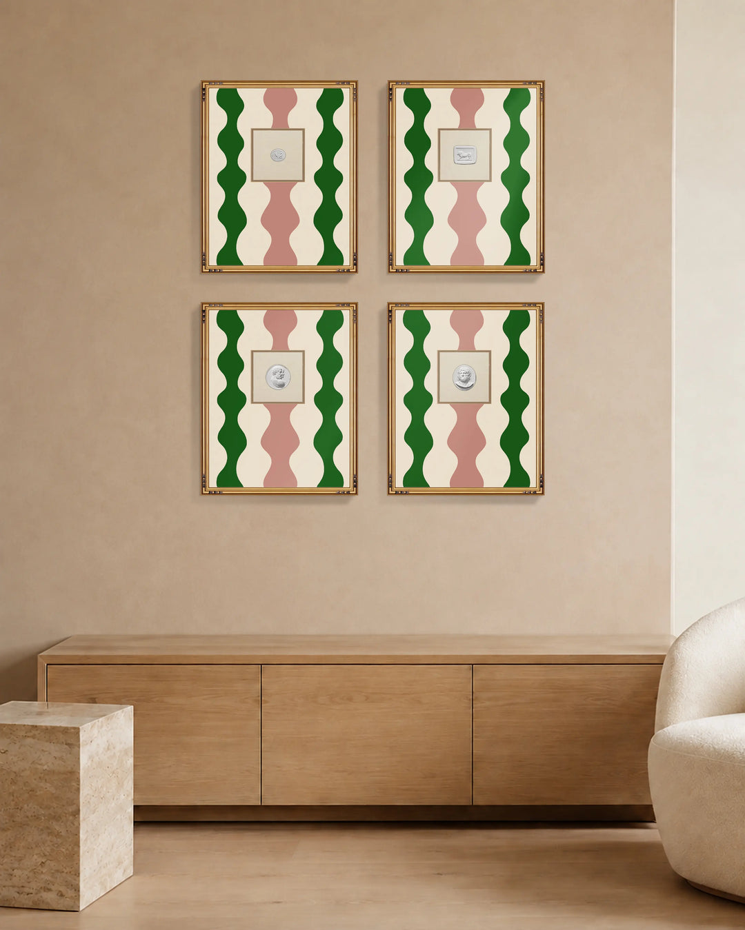 Framed Intaglio Wall Art - Low Frequency - Emerald Rouge