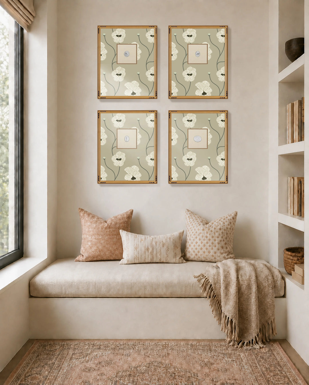 Framed Intaglio Wall Art - Flourish - Raw Cotton