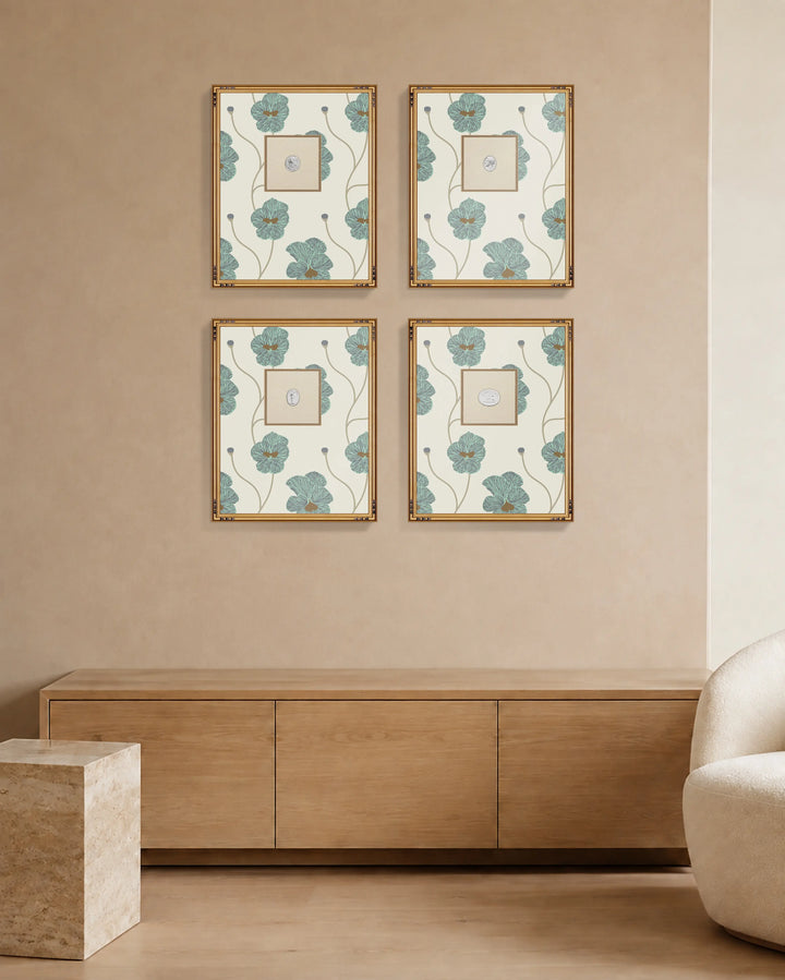 Framed Intaglio Wall Art - Flourish - Sunbleached Teal
