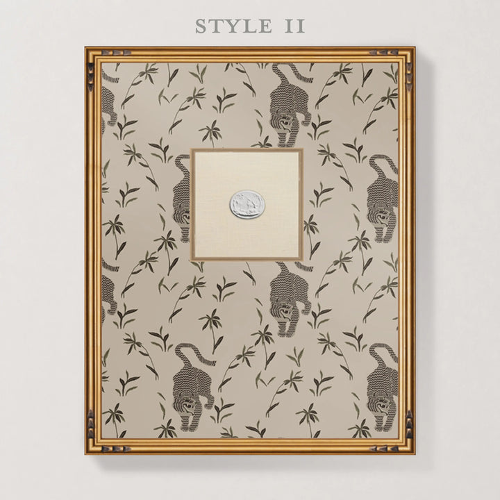 Framed Intaglio Wall Art - Stalking Tiger - Almond