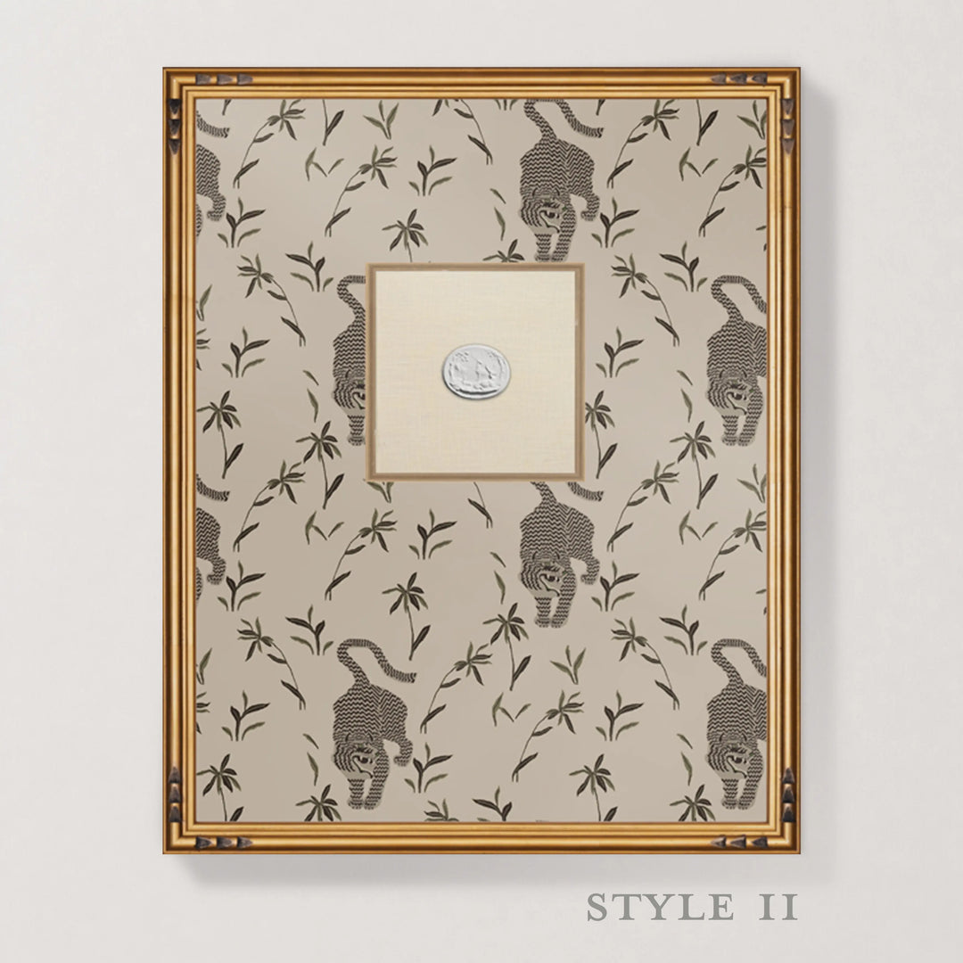 Framed Intaglio Wall Art - Stalking Tiger - Almond