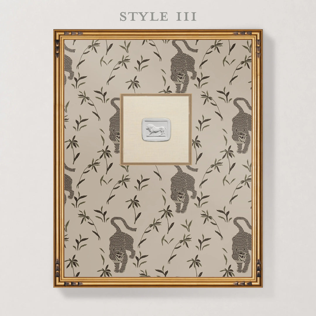 Framed Intaglio Wall Art - Stalking Tiger - Almond