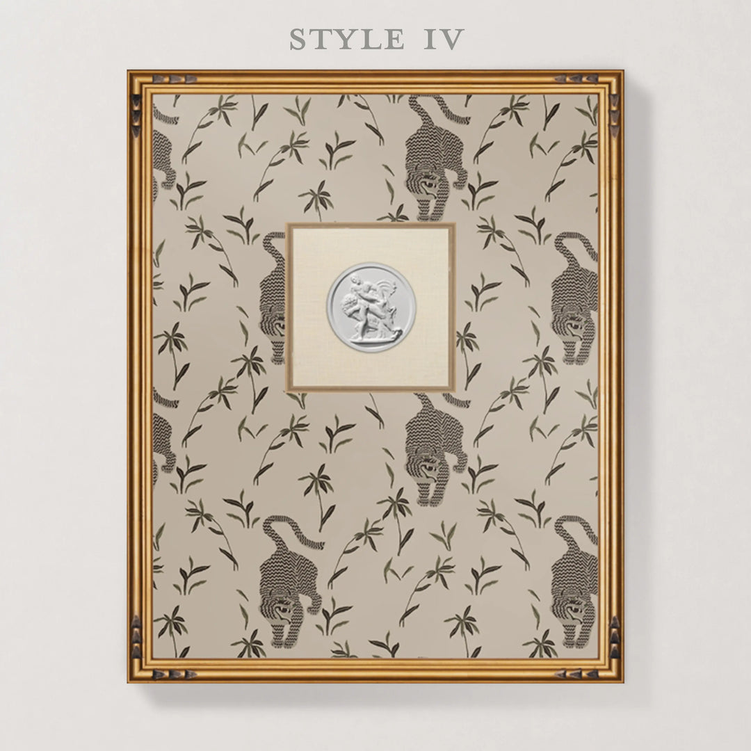 Framed Intaglio Wall Art - Stalking Tiger - Almond