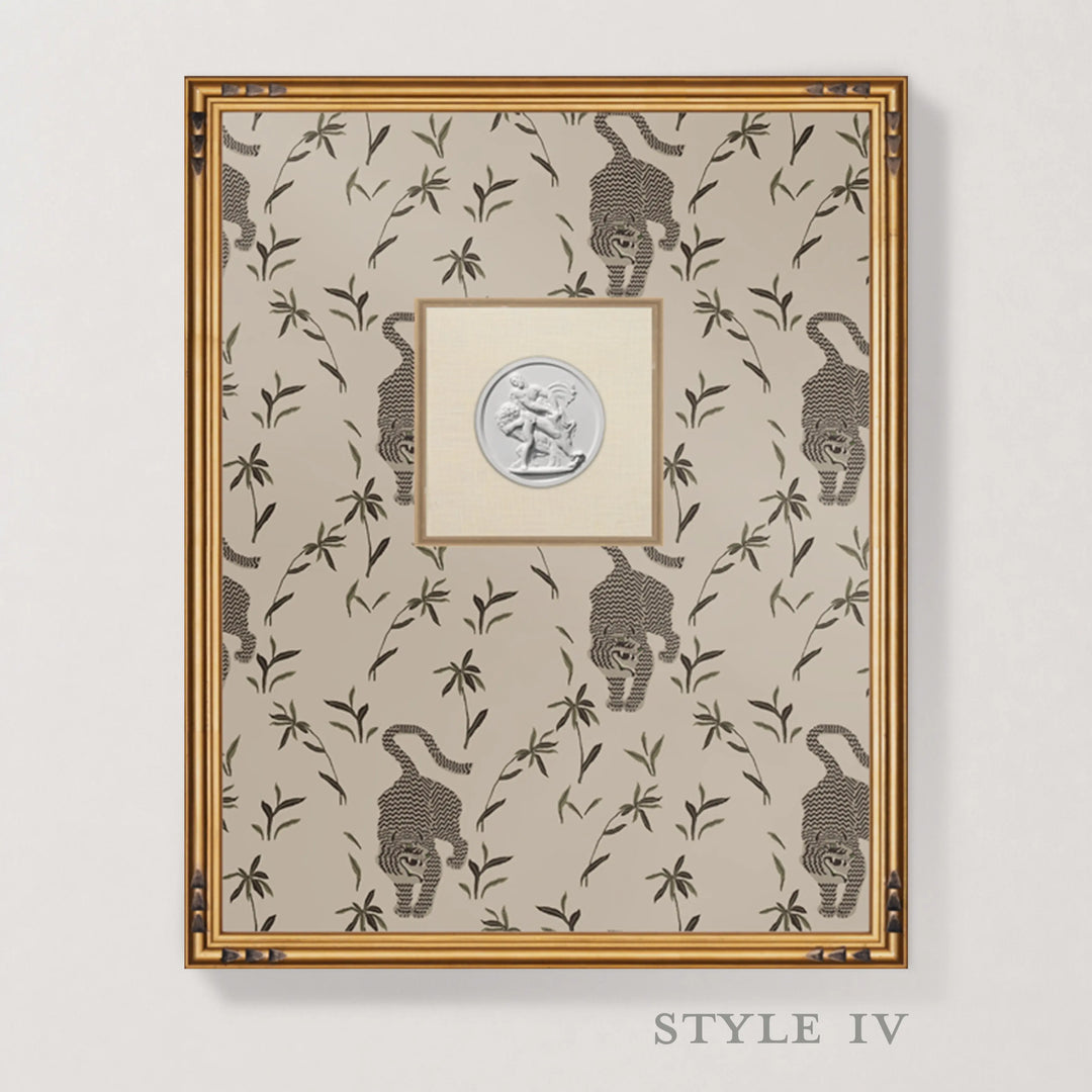 Framed Intaglio Wall Art - Stalking Tiger - Almond