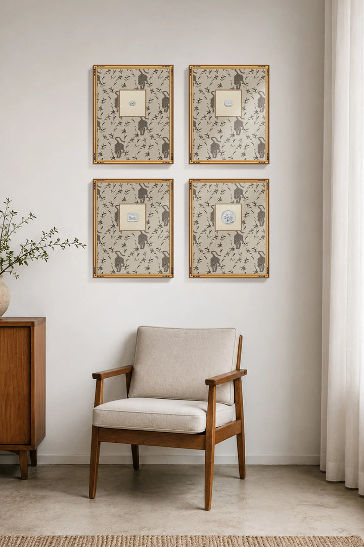 Framed Intaglio Wall Art - Stalking Tiger - Almond