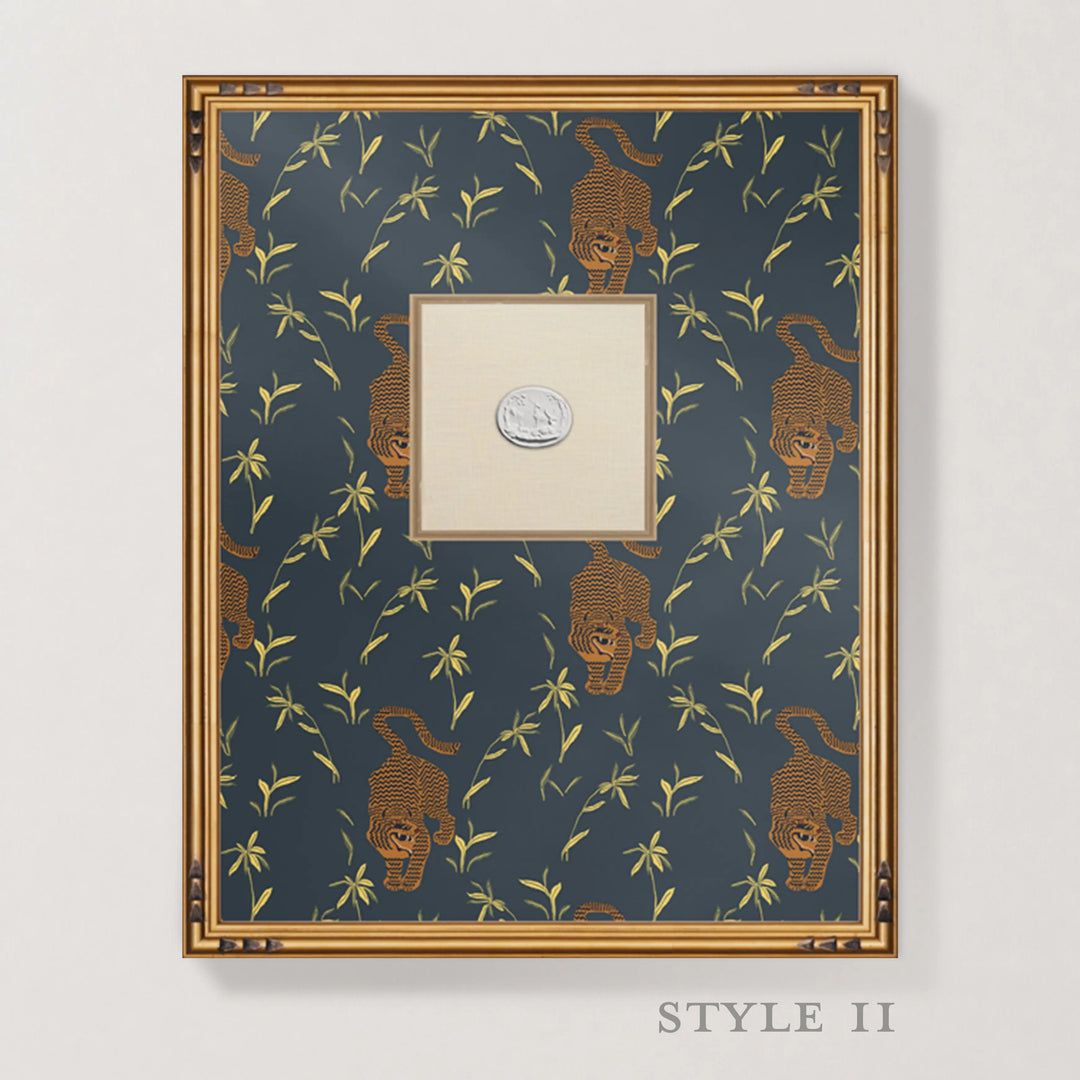 Framed Intaglio Wall Art - Stalking Tiger - Dark Moss