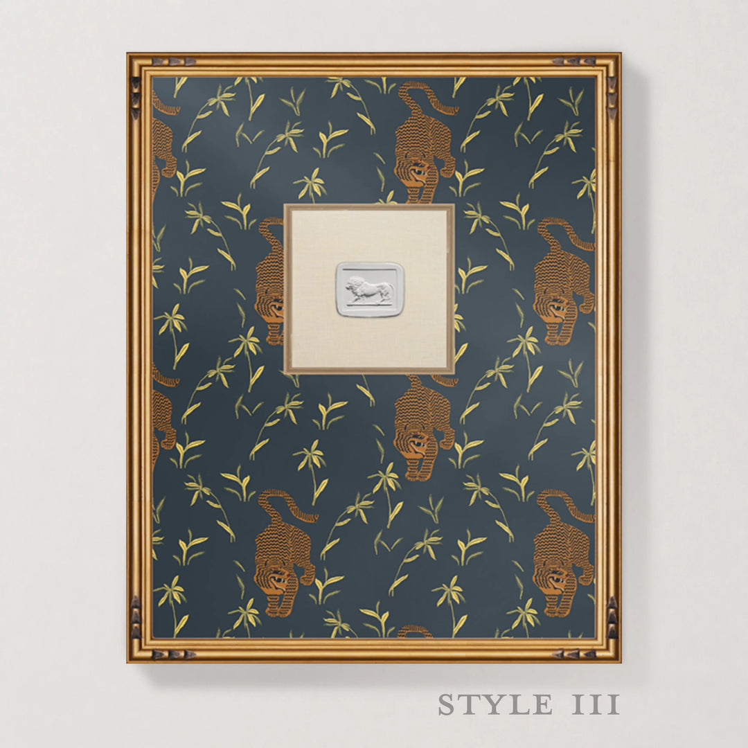 Framed Intaglio Wall Art - Stalking Tiger - Dark Moss