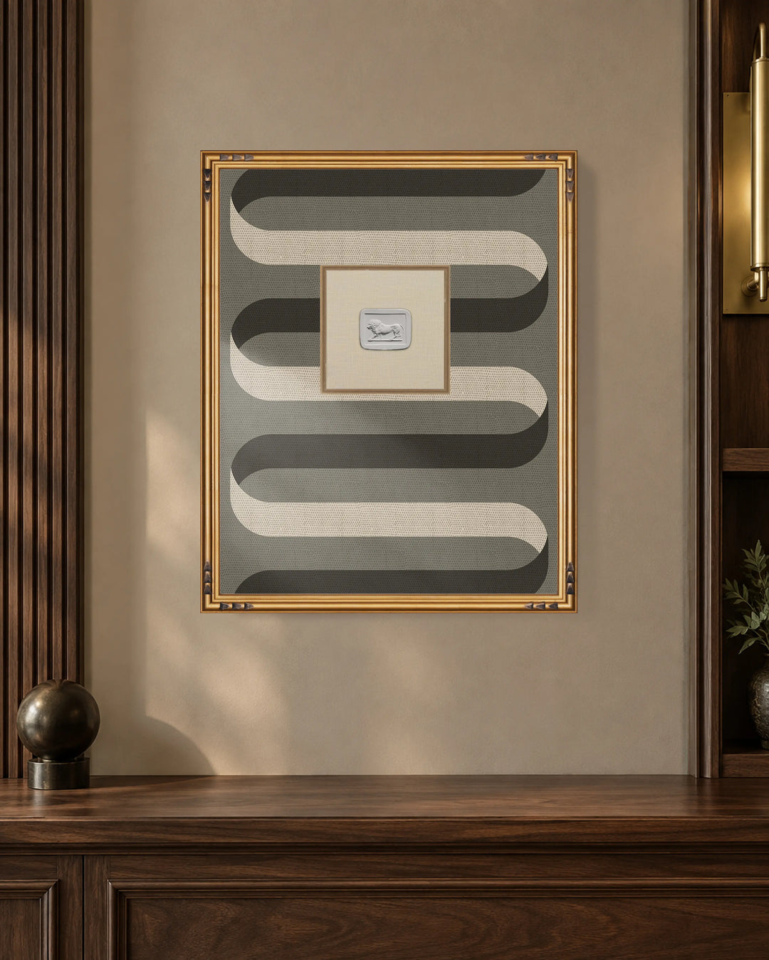 Framed Intaglio Wall Art - Folding Ribbon - Smokey Umber