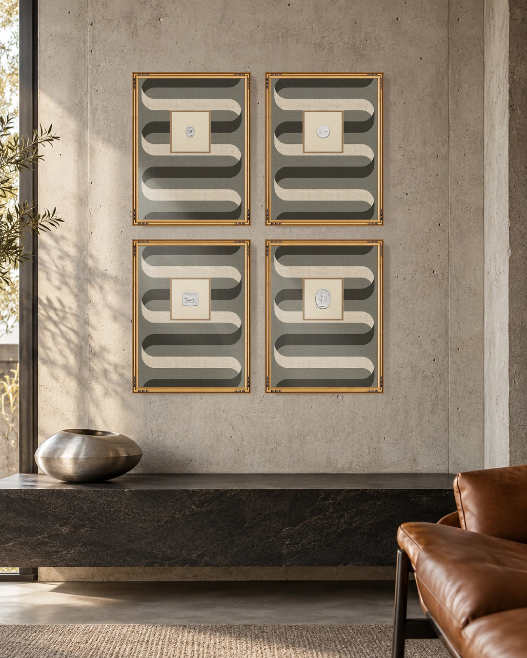 Framed Intaglio Wall Art - Folding Ribbon - Smokey Umber