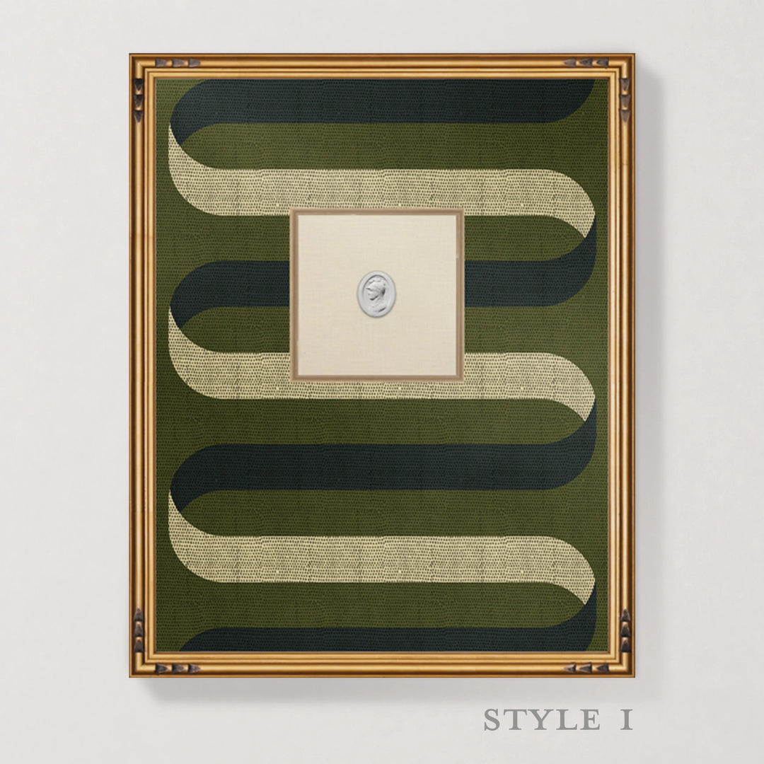Framed Intaglio Wall Art - Folding Ribbon - Olive