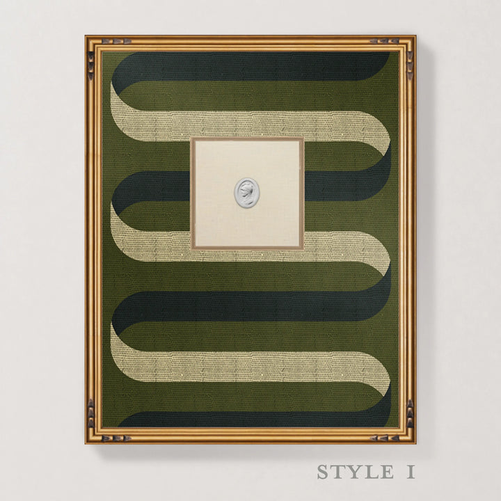 Framed Intaglio Wall Art - Folding Ribbon - Olive