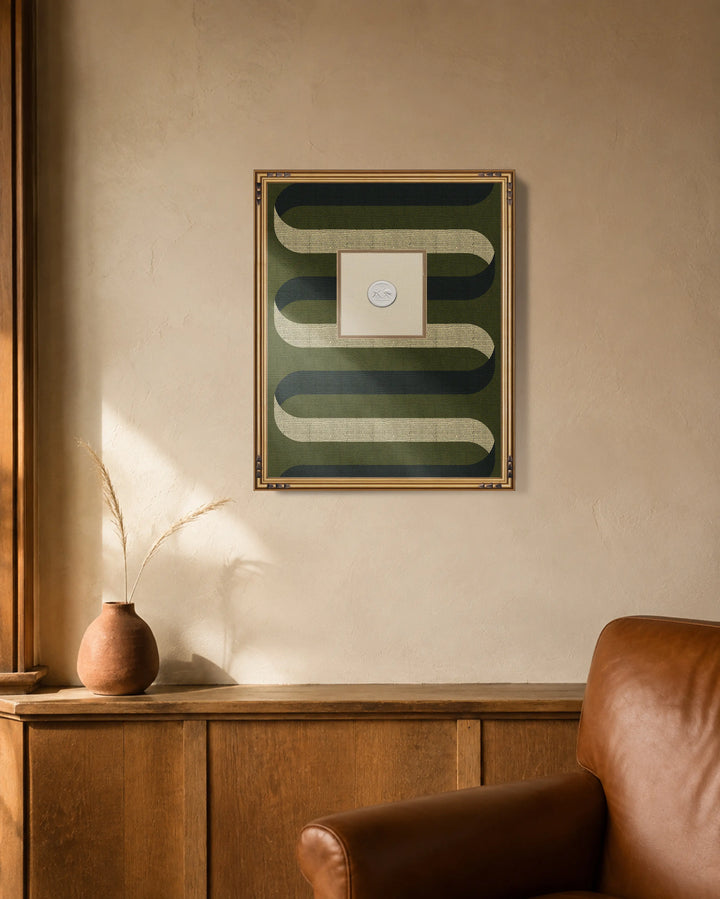 Framed Intaglio Wall Art - Folding Ribbon - Olive