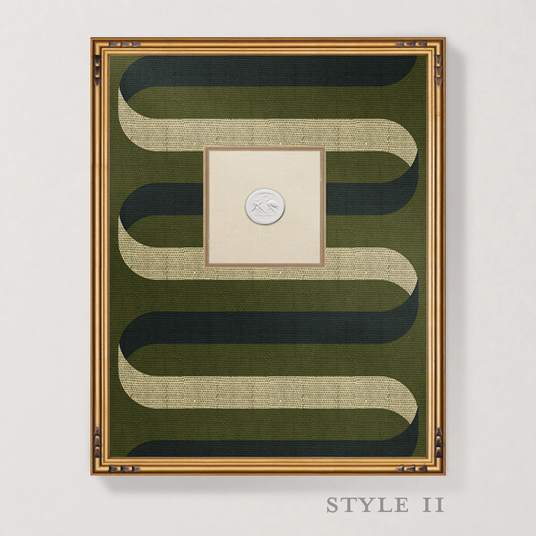 Framed Intaglio Wall Art - Folding Ribbon - Olive