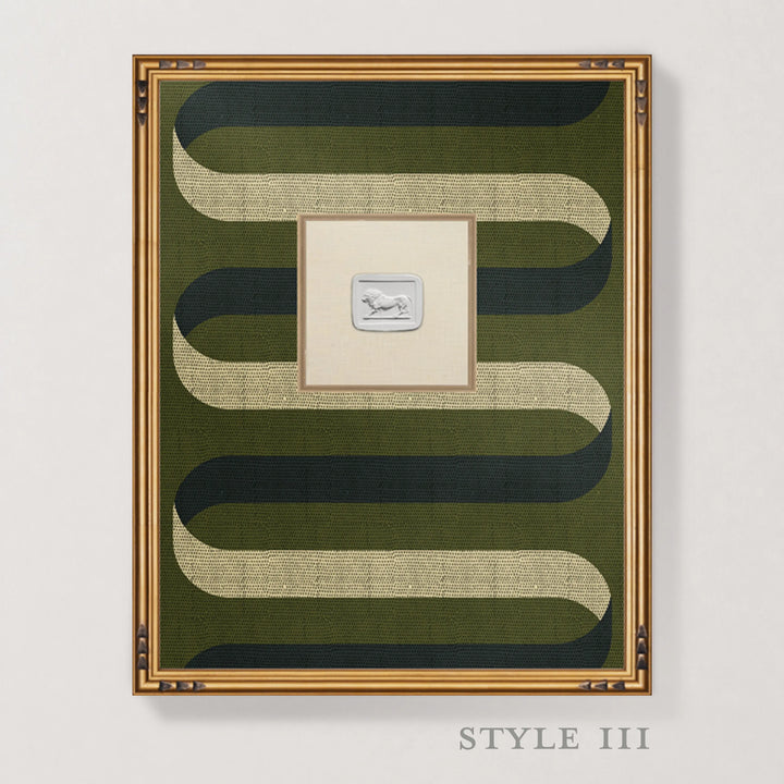 Framed Intaglio Wall Art - Folding Ribbon - Olive