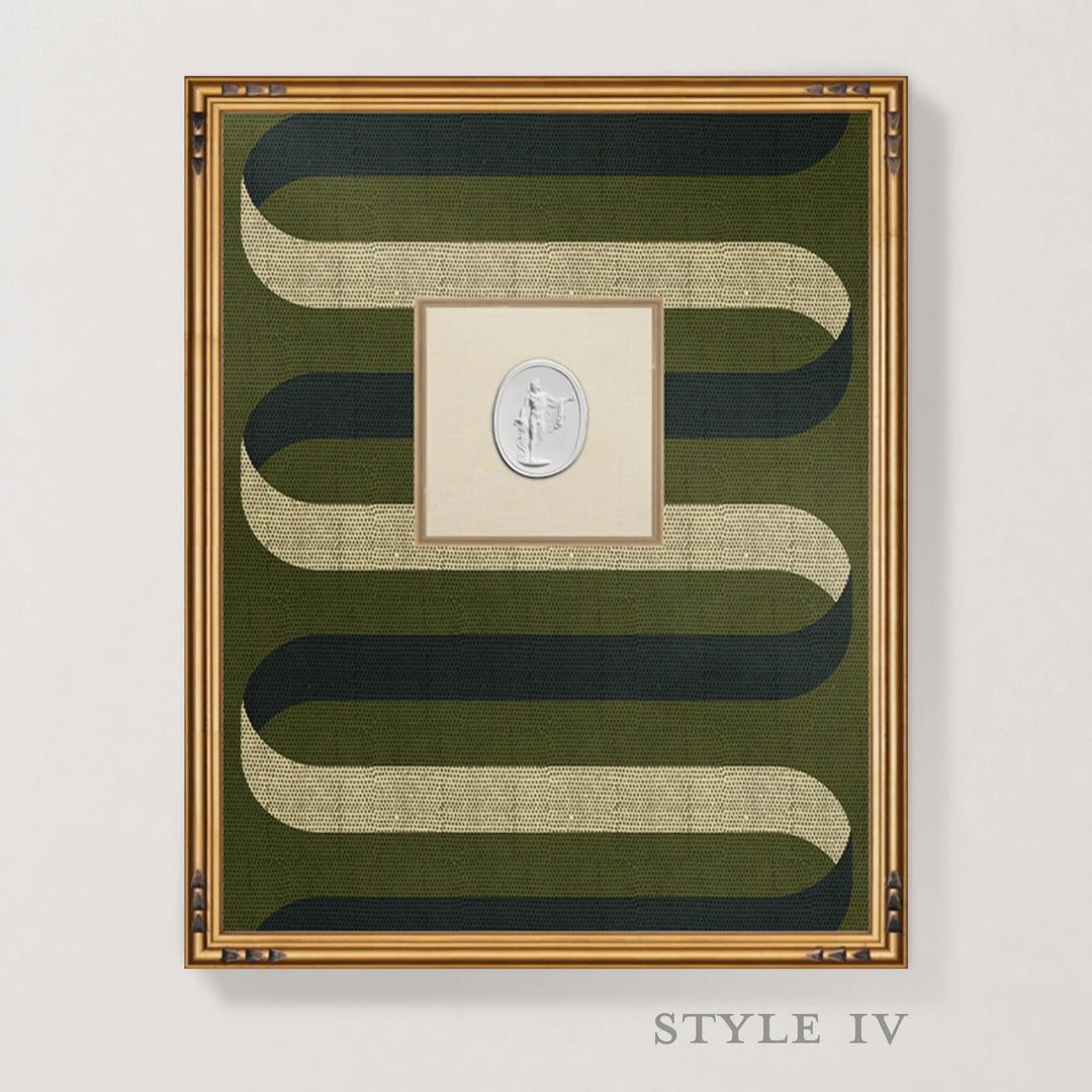 Framed Intaglio Wall Art - Folding Ribbon - Olive
