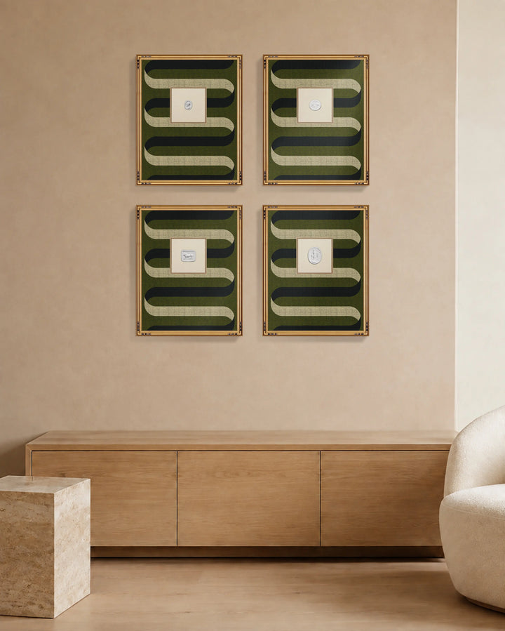 Framed Intaglio Wall Art - Folding Ribbon - Olive
