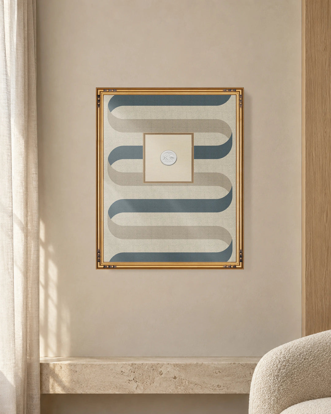 Framed Intaglio Wall Art - Folding Ribbon - Cotton Slate